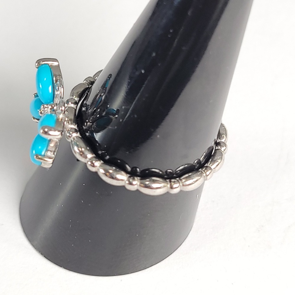 925 Sterling Silver Turquoise Butterfly Ring Size 9.75 Beaded Band Vietnam - Picture 3 of 7